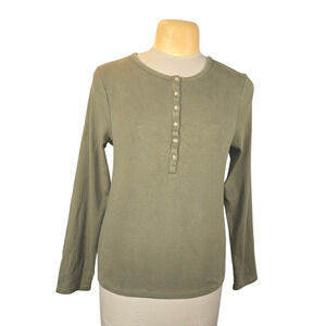 Pendleton Mens XL Olive Green Ribbed Pima Cotton Henley Long Sleeve Shirt Casual